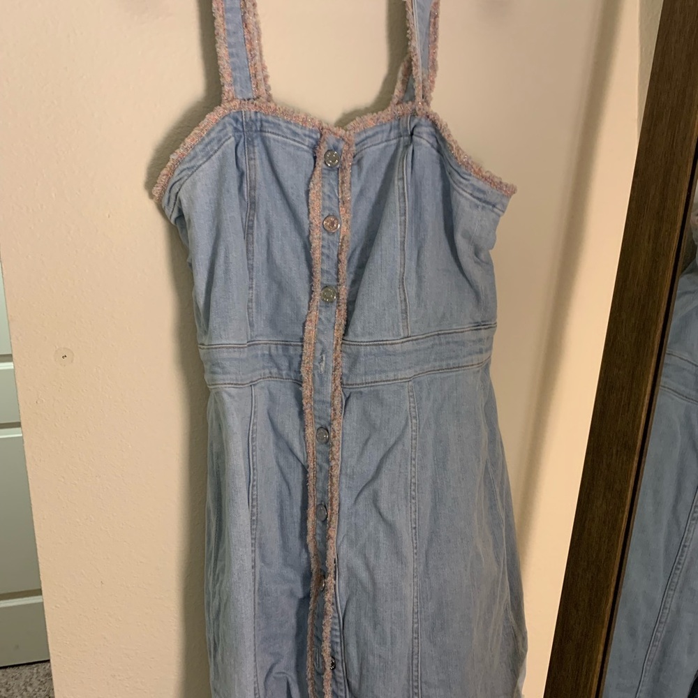 Blue denim dress with detailing